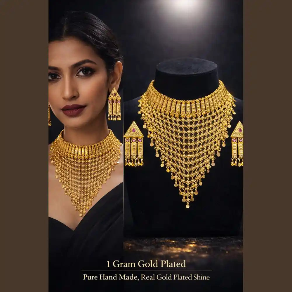 Royal Onegram Gold Plated Choker Necklace Set with Earrings