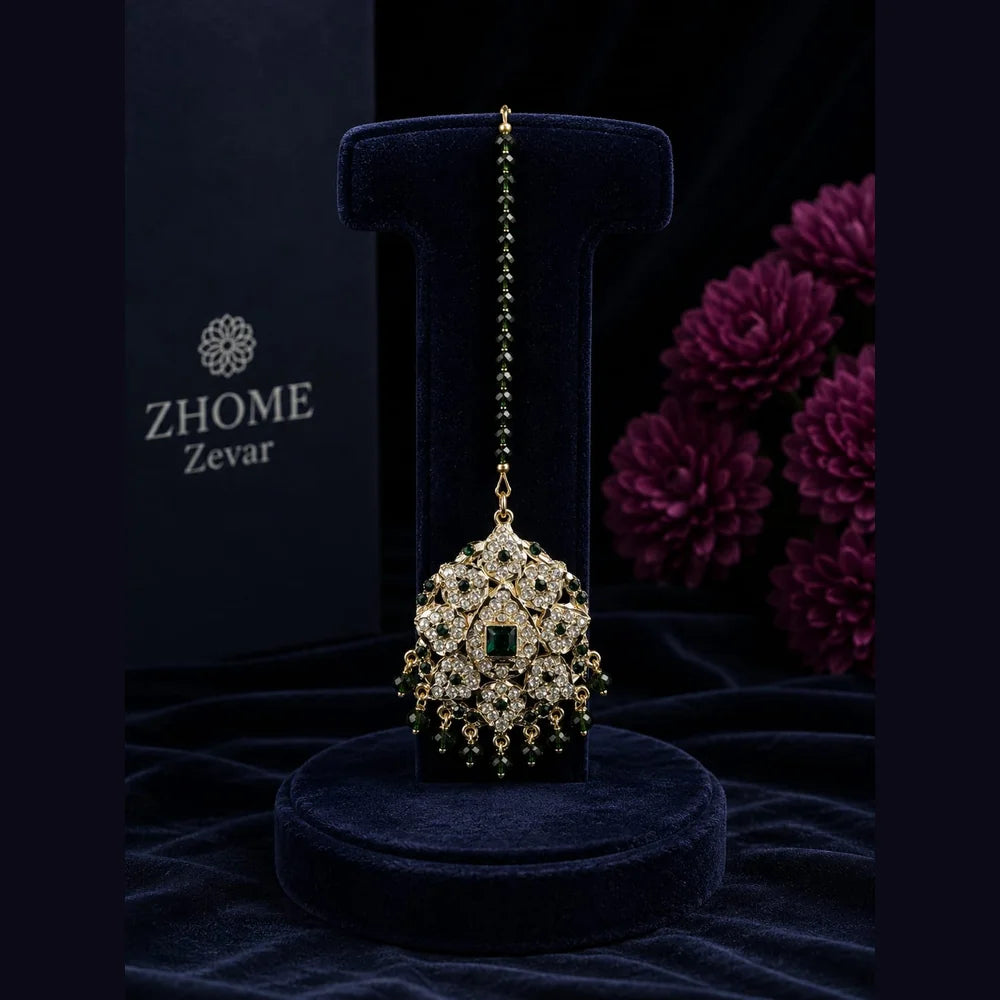 Handmade Royal Heritage Pearl & Stone Necklace Set | Necklace, Earrings & Maang Tikka Combo