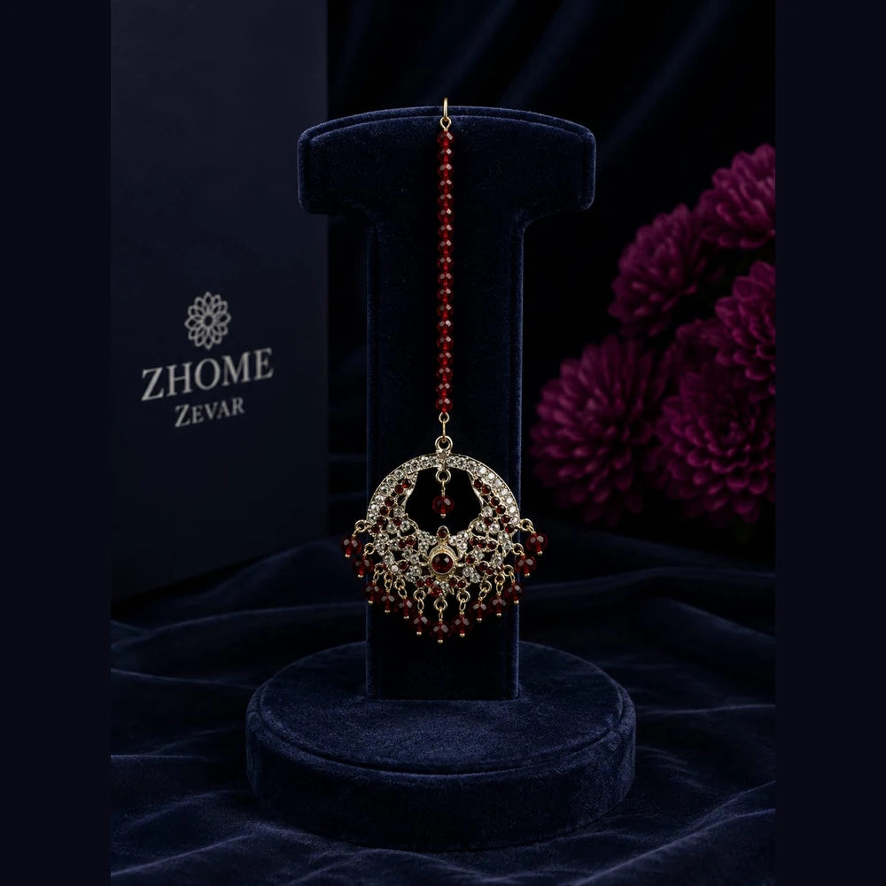 Handmade Royal Heritage Pearl & Stone Necklace Set | Necklace, Earrings & Maang Tikka Combo