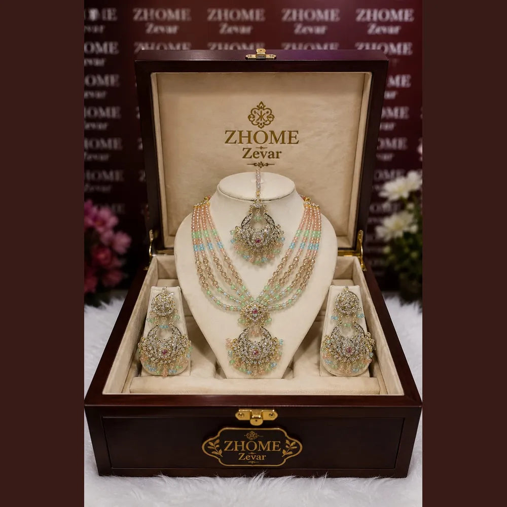 Handmade Royal Heritage Pearl & Stone Necklace Set | Necklace, Earrings & Maang Tikka Combo