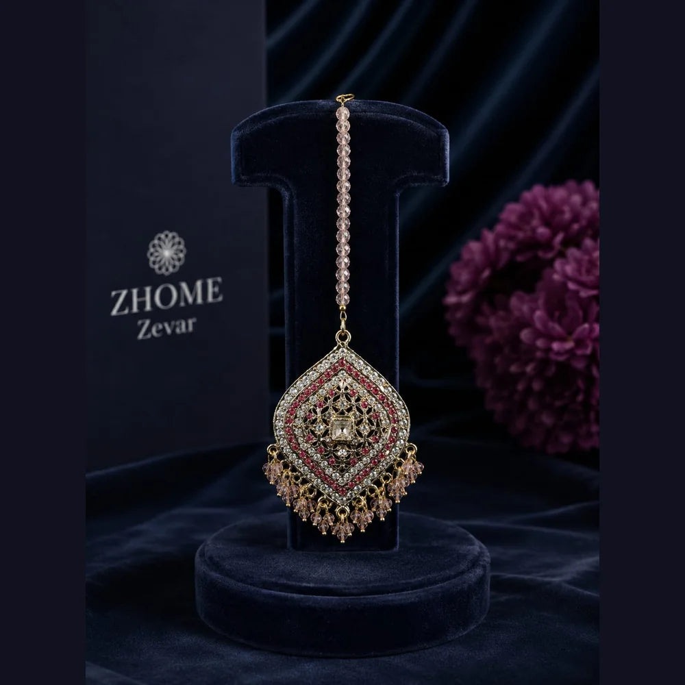 Handmade Royal Heritage Pearl & Stone Necklace Set | Necklace, Earrings & Maang Tikka Combo