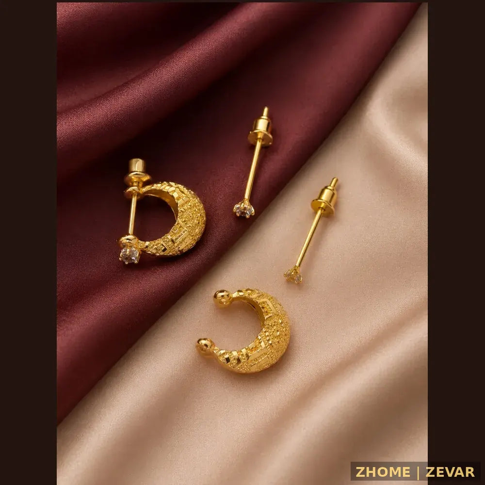 ZHome Zevar 2 Way Detachable Gold Look Earrings for Men & Women