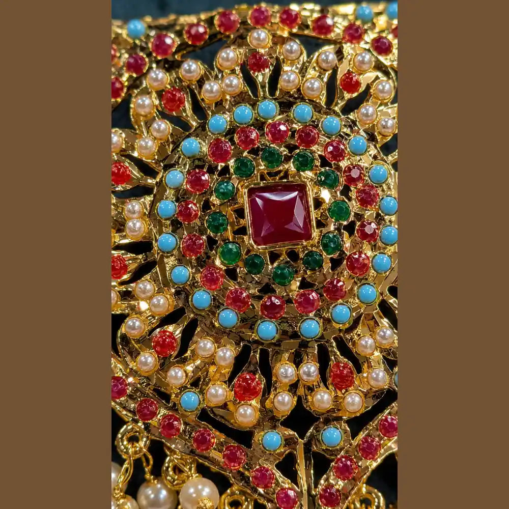 ZHome Royal Dulhan Gram Gold Jewellery Set | Bridal Necklace, Earrings & Maang Tikka Set
