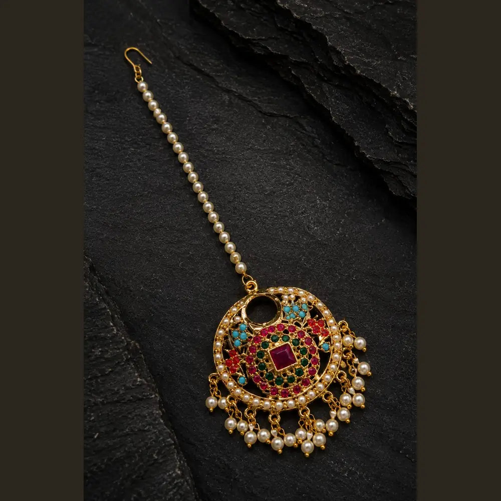 ZHome Royal Dulhan Gram Gold Jewellery Set | Bridal Necklace, Earrings & Maang Tikka Set