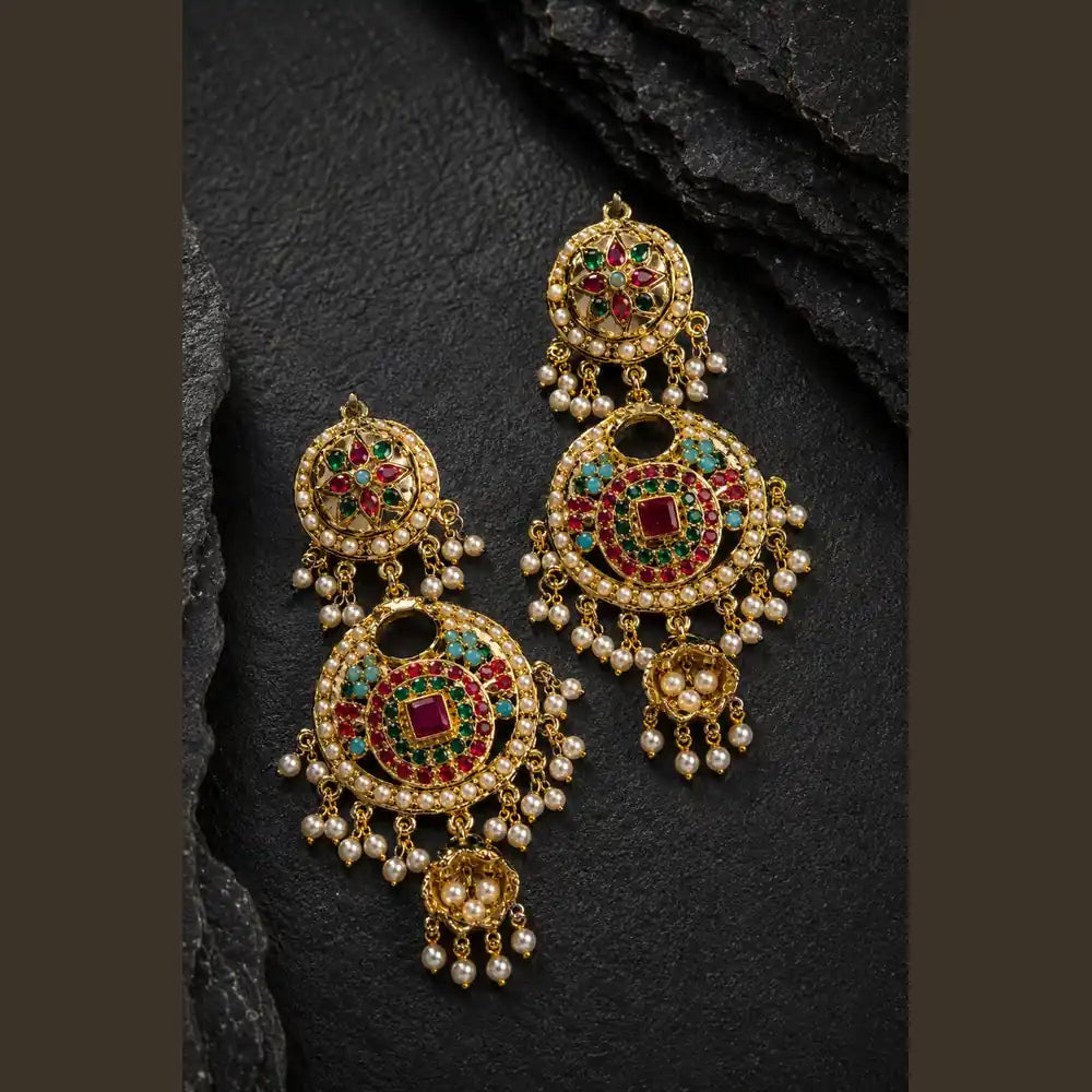 ZHome Royal Dulhan Gram Gold Jewellery Set | Bridal Necklace, Earrings & Maang Tikka Set
