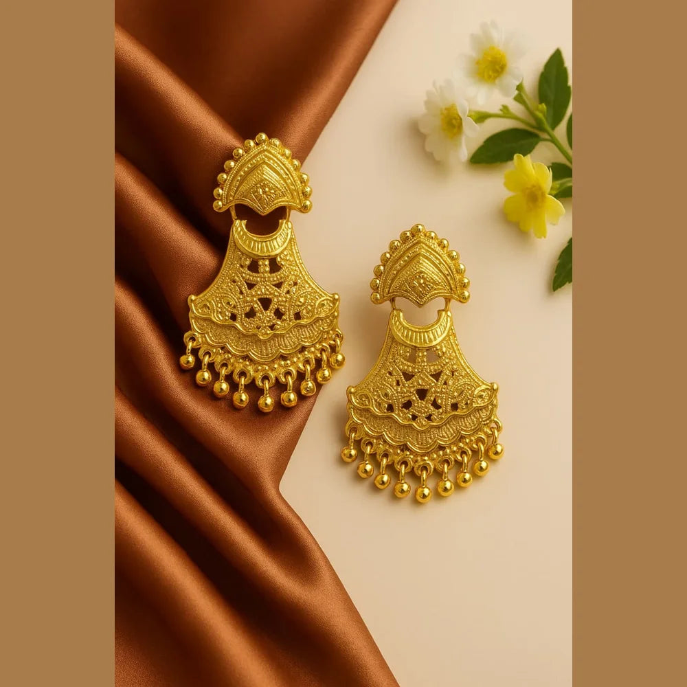 Elegant Gold-Plated Dailywear Earrings with Traditional Bead Design – Lightweight Pushback