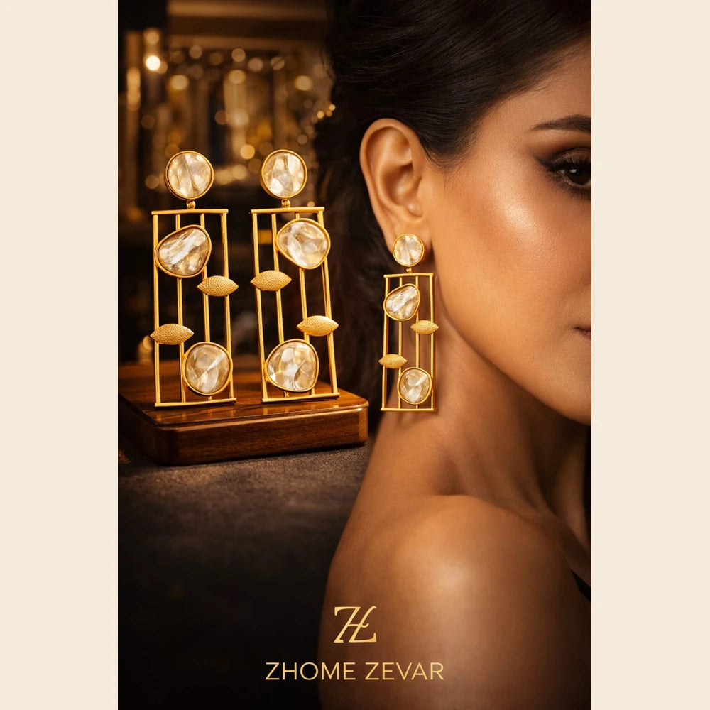 Premium brass one gram gold finish pearl statement earrings for women gold look designer imitation jewellery for wedding, party wear, festive and traditional collection by ZHome India