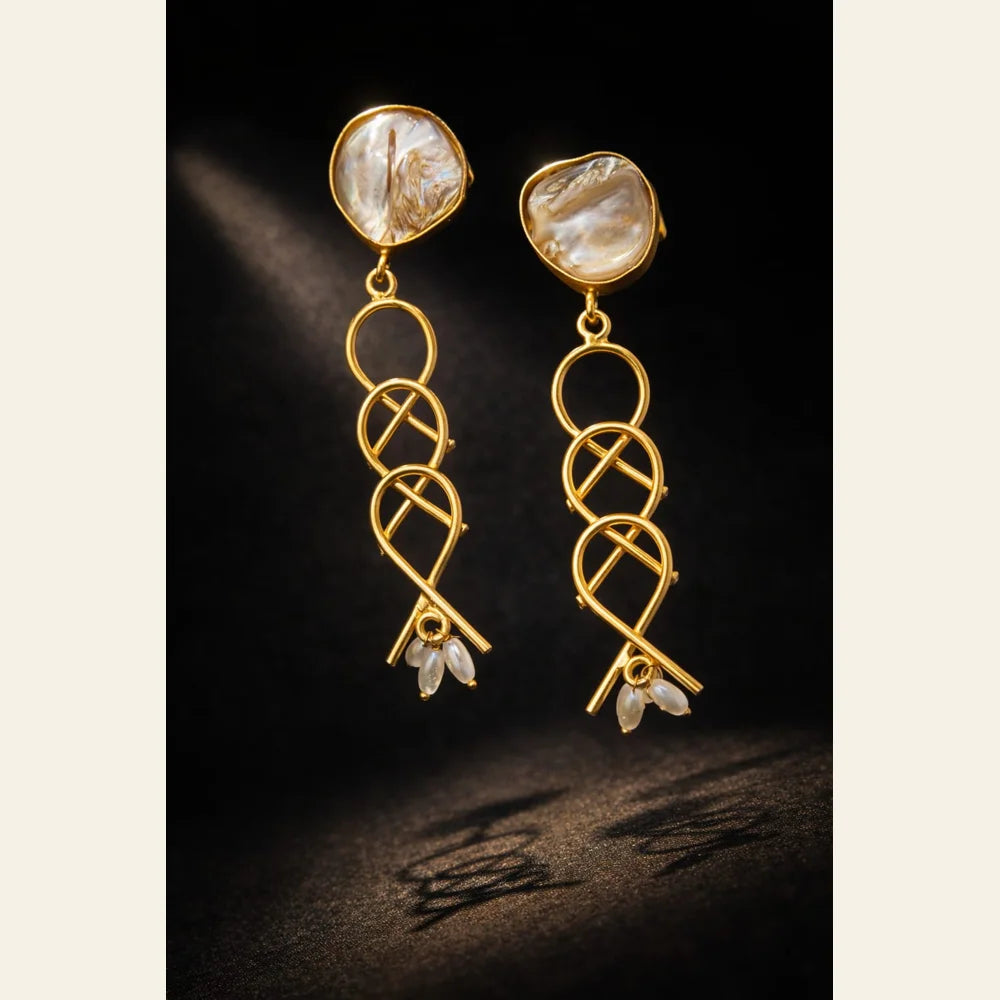 Premium brass one gram gold finished pearl statement earrings for women luxury designer imitation jewellery for wedding and party wear by ZHome