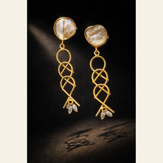 Premium brass one gram gold finished pearl statement earrings for women luxury designer imitation jewellery for wedding and party wear by ZHome