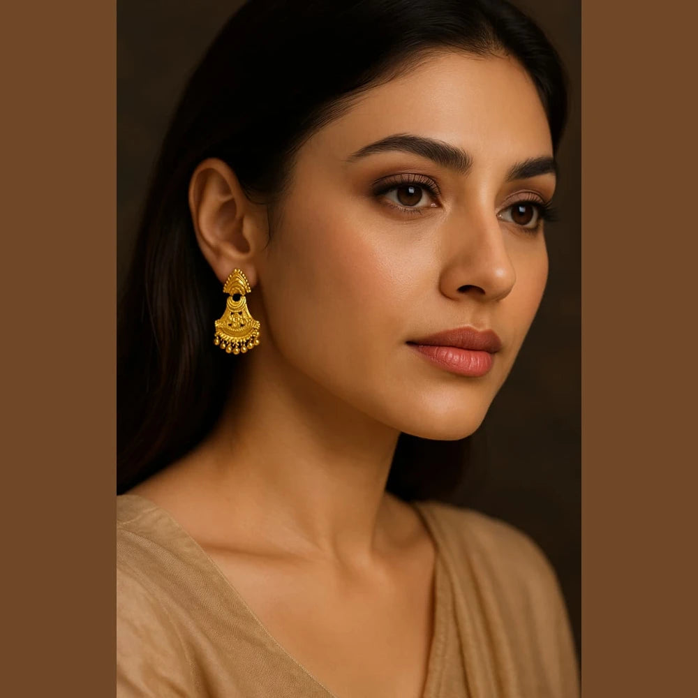 Elegant Gold-Plated Dailywear Earrings with Traditional Bead Design – Lightweight Pushback