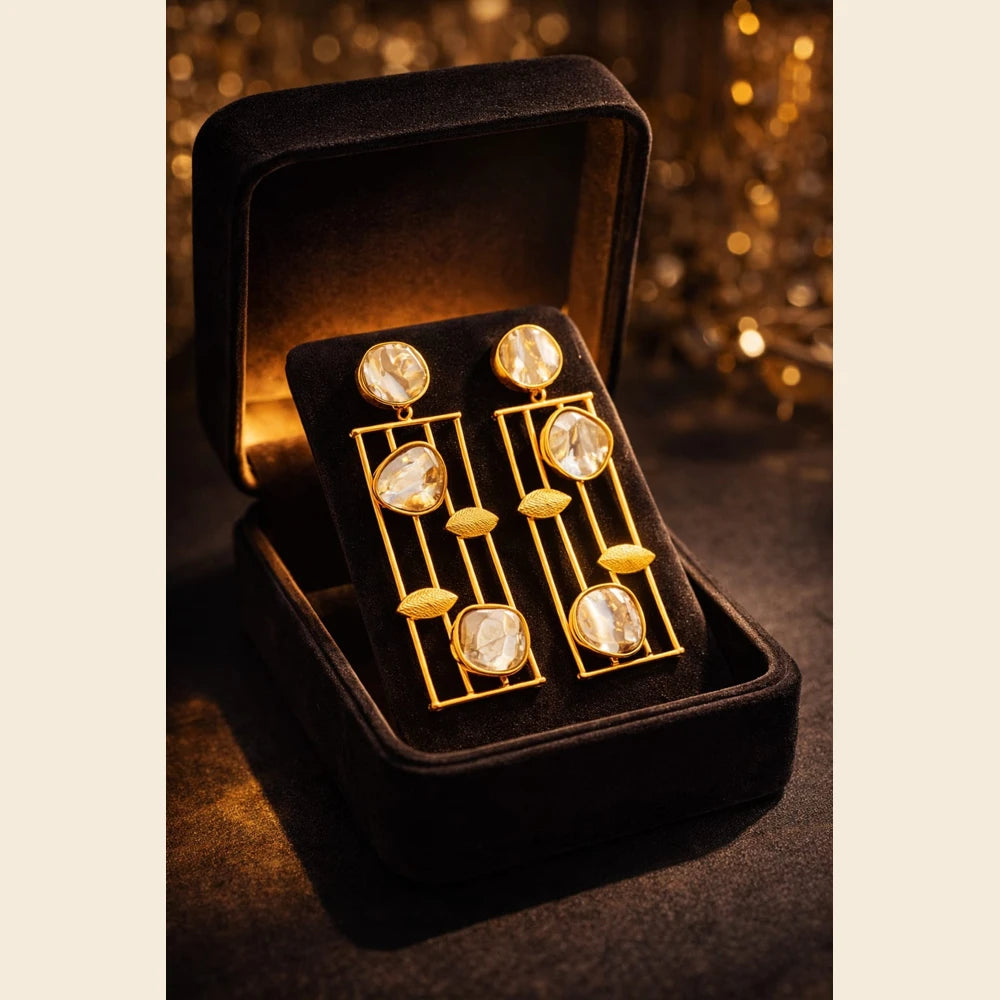 Premium brass one gram gold finish pearl statement earrings for women gold look designer imitation jewellery for wedding, party wear, festive and traditional collection by ZHome India