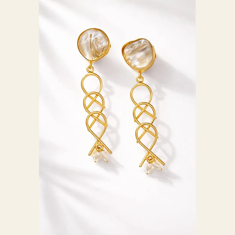 Premium brass one gram gold finished pearl statement earrings for women luxury designer imitation jewellery for wedding and party wear by ZHome