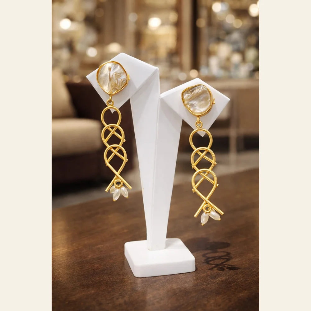 Premium brass one gram gold finished pearl statement earrings for women luxury designer imitation jewellery for wedding and party wear by ZHome