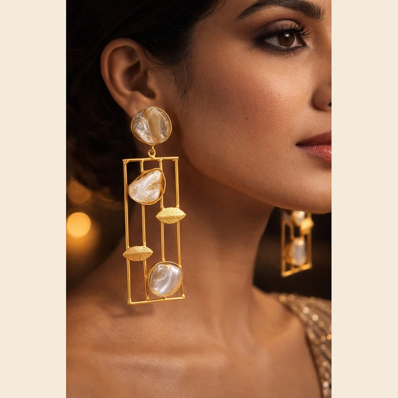 Luxury Pearl Frame Drop Earrings – One Gram Gold Finish | ZHome
