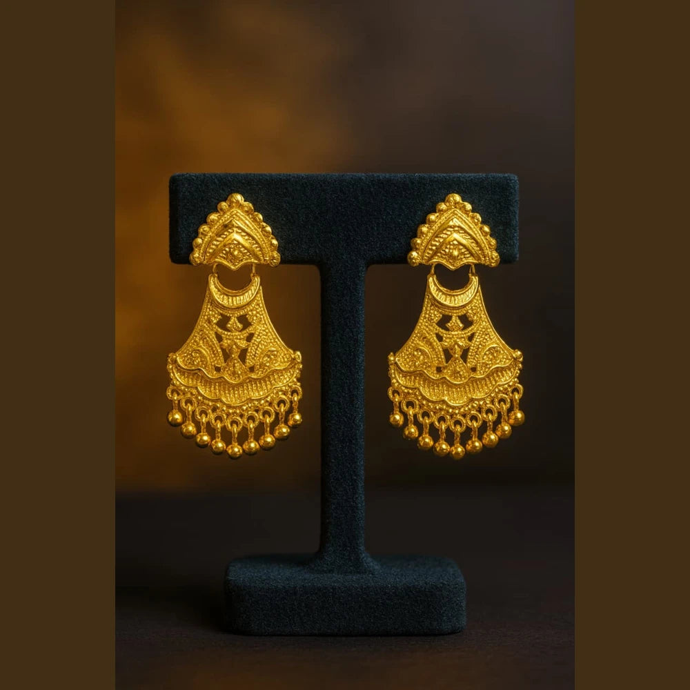Elegant Gold-Plated Dailywear Earrings with Traditional Bead Design – Lightweight Pushback