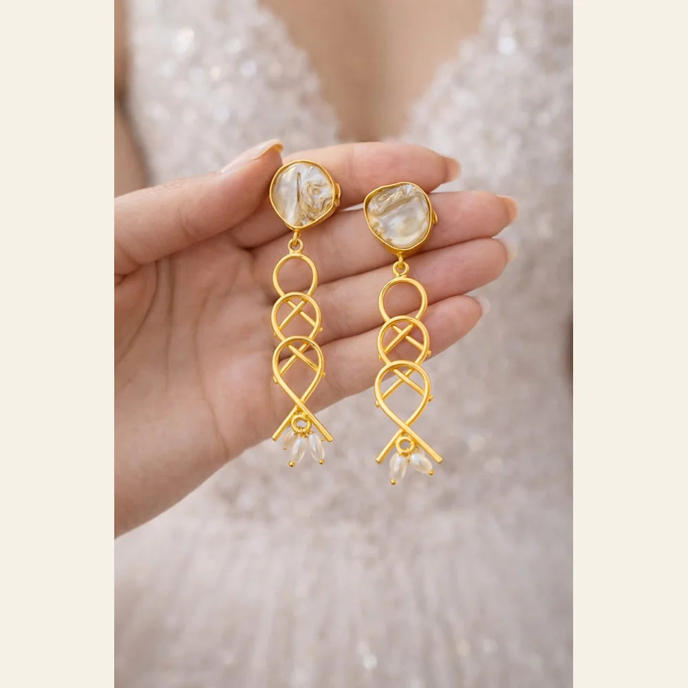 Premium brass one gram gold finished pearl statement earrings for women luxury designer imitation jewellery for wedding and party wear by ZHome