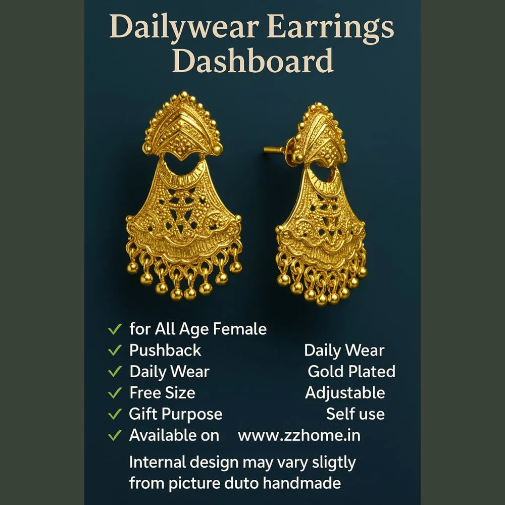 Elegant Gold-Plated Dailywear Earrings with Traditional Bead Design – Lightweight Pushback