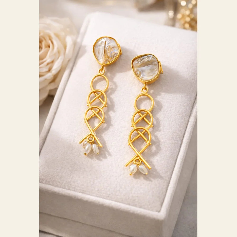 Premium brass one gram gold finished pearl statement earrings for women luxury designer imitation jewellery for wedding and party wear by ZHome