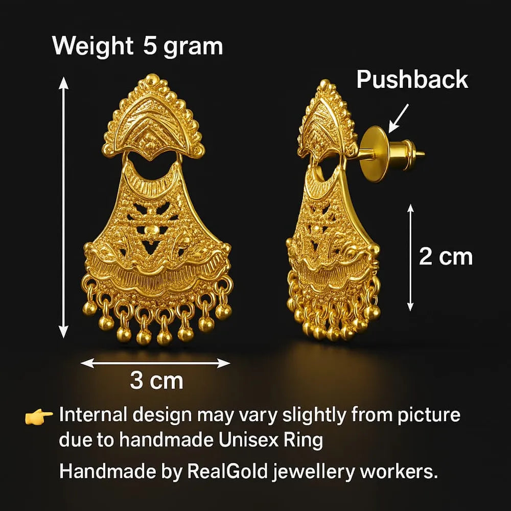 Elegant Gold-Plated Dailywear Earrings with Traditional Bead Design – Lightweight Pushback