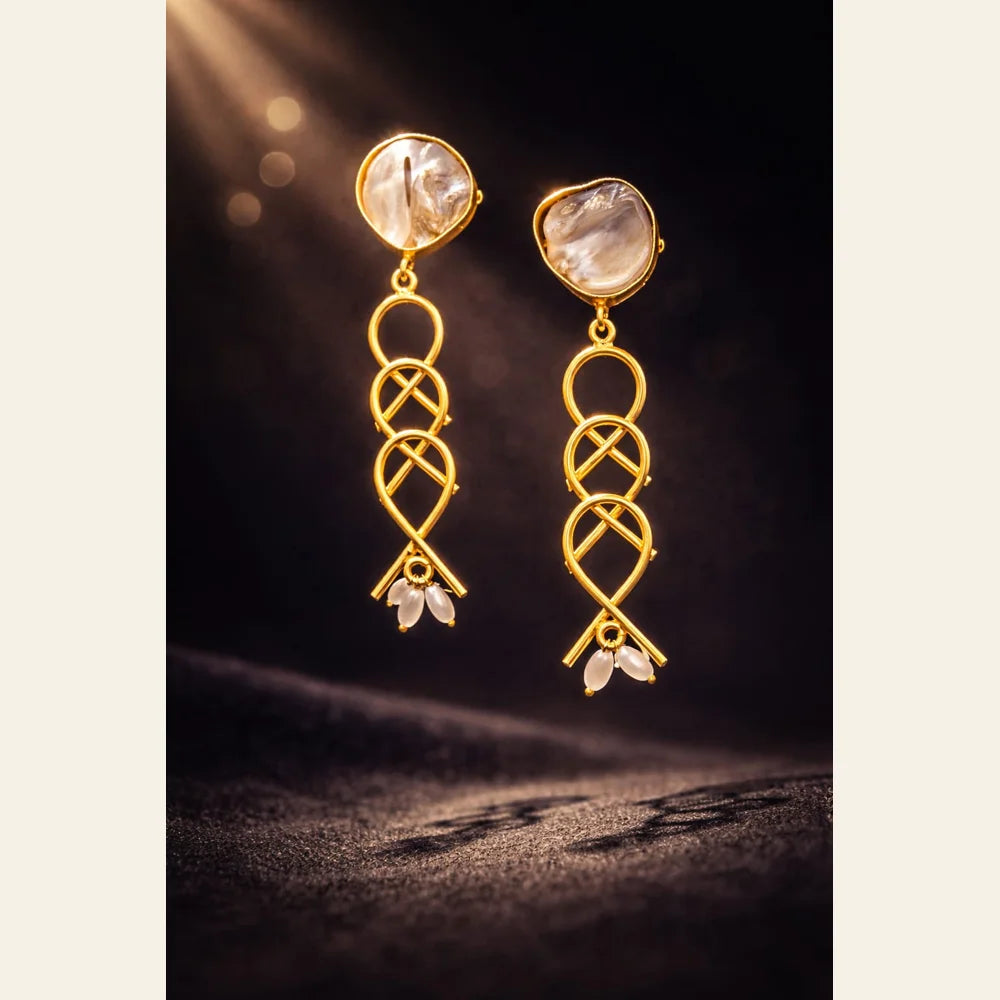 Premium brass one gram gold finished pearl statement earrings for women luxury designer imitation jewellery for wedding and party wear by ZHome