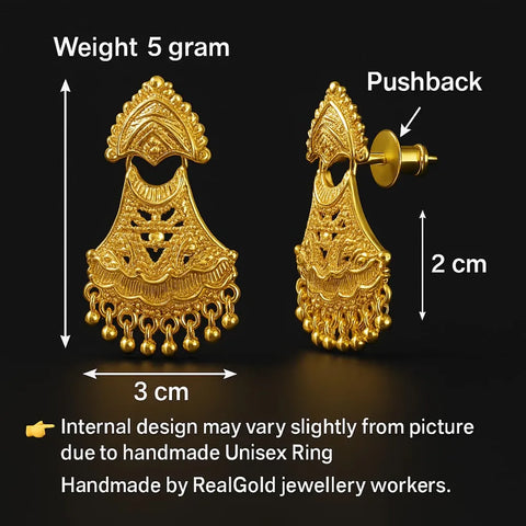 Elegant Gold-Plated Dailywear Earrings with Traditional Bead Design – Lightweight Pushback