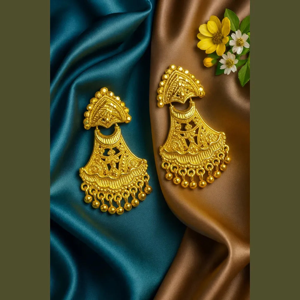 Elegant Gold-Plated Dailywear Earrings with Traditional Bead Design – Lightweight Pushback