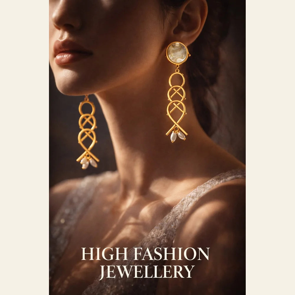 Premium brass one gram gold finished pearl statement earrings for women luxury designer imitation jewellery for wedding and party wear by ZHome