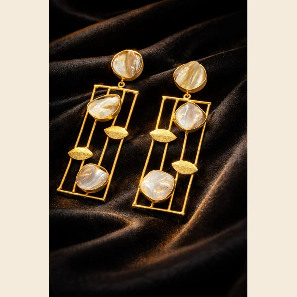 Premium brass one gram gold finish pearl statement earrings for women gold look designer imitation jewellery for wedding, party wear, festive and traditional collection by ZHome India