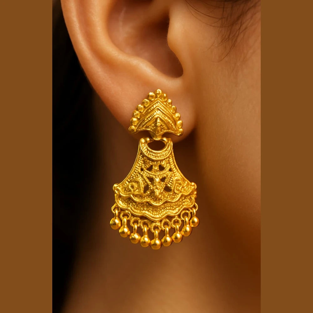 Elegant Gold-Plated Dailywear Earrings with Traditional Bead Design – Lightweight Pushback