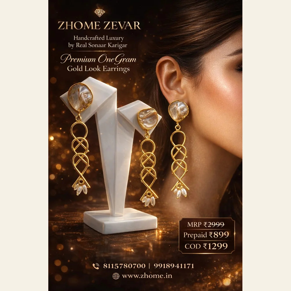 Premium brass one gram gold finished pearl statement earrings for women luxury designer imitation jewellery for wedding and party wear by ZHome