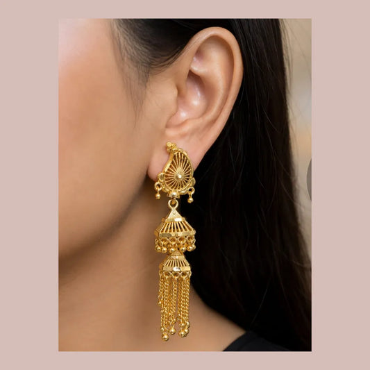 Traditional Gold Look Long Jhumka Earrings – Ethnic Drop Design