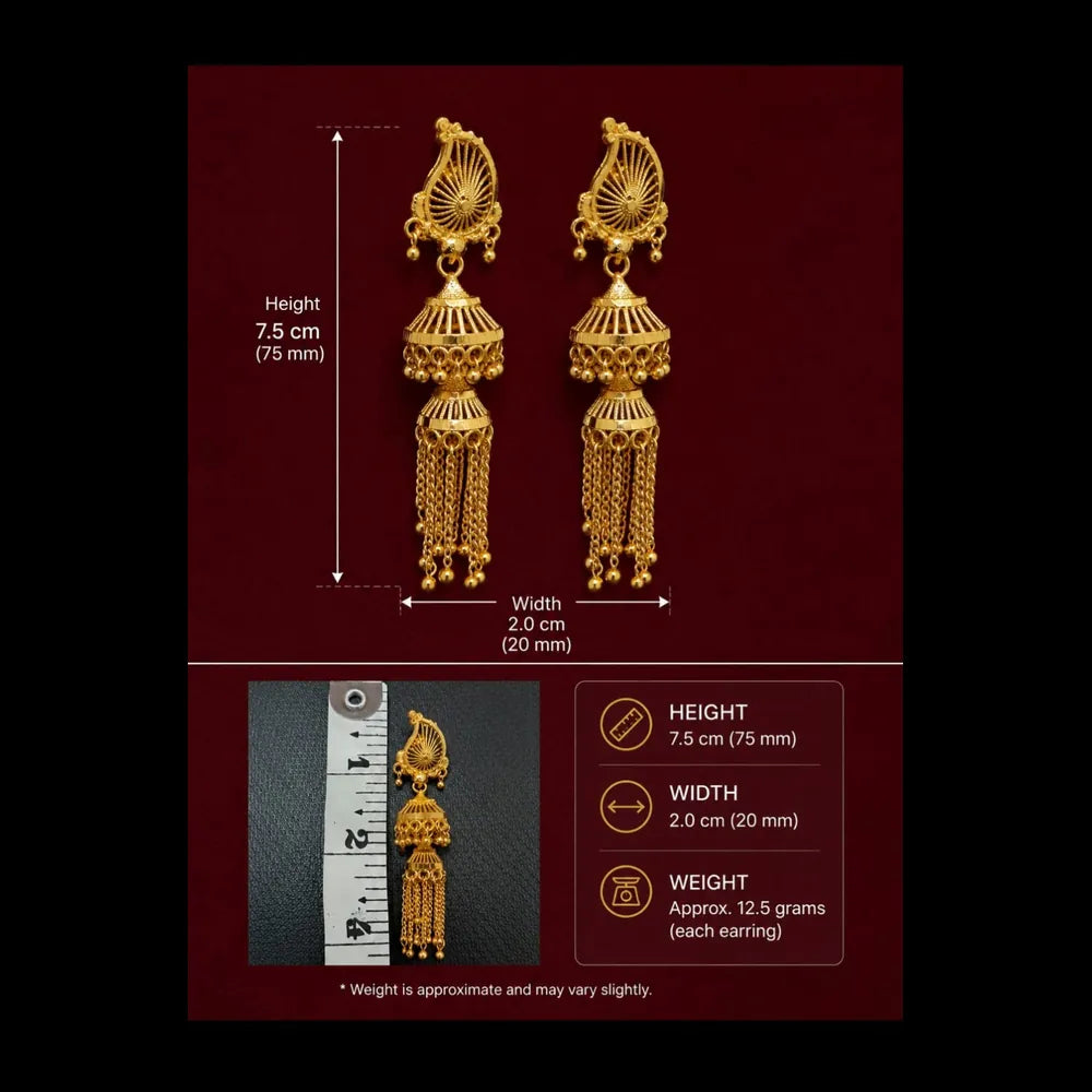 Traditional Gold Look Long Jhumka Earrings – Ethnic Drop Design
