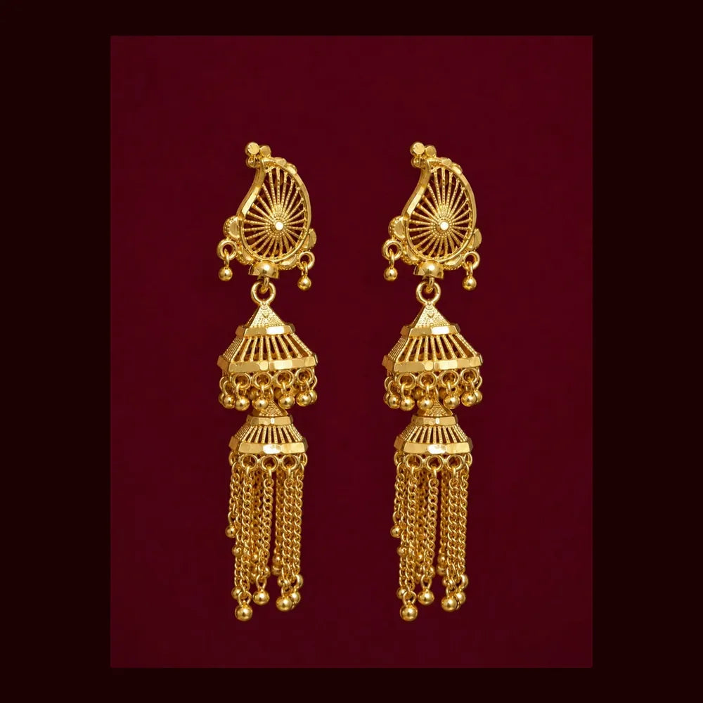 Traditional Gold Look Long Jhumka Earrings – Ethnic Drop Design