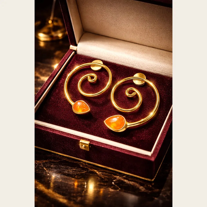 ZHome Royal Handmade Spiral Amber Drop Earrings – Gold Plated Statement Earrings