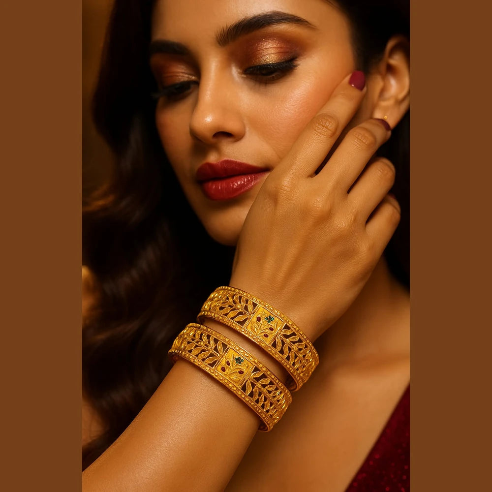 Royal Leaf Kutchi One Gram Gold Bangles – Set of 2