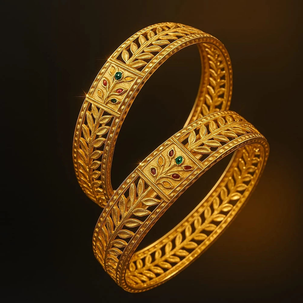 Royal Leaf Kutchi One Gram Gold Bangles – Set of 2