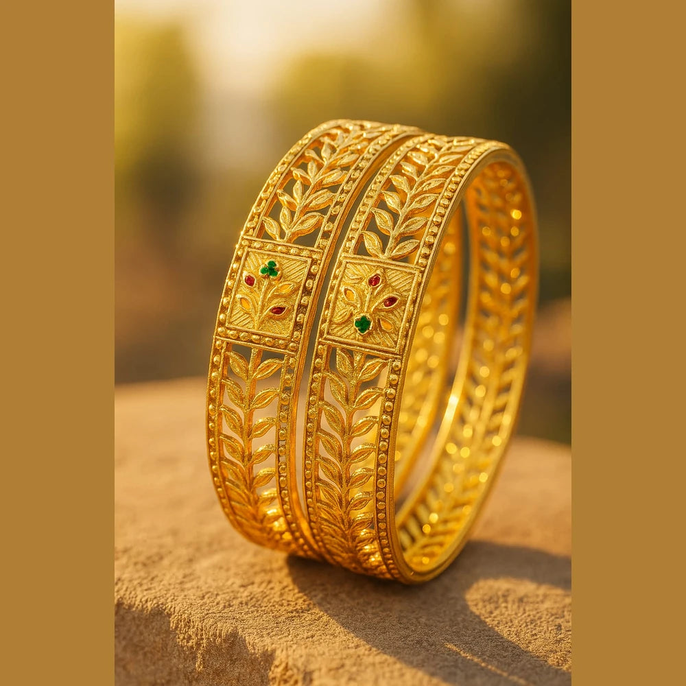 Royal Leaf Kutchi One Gram Gold Bangles – Set of 2