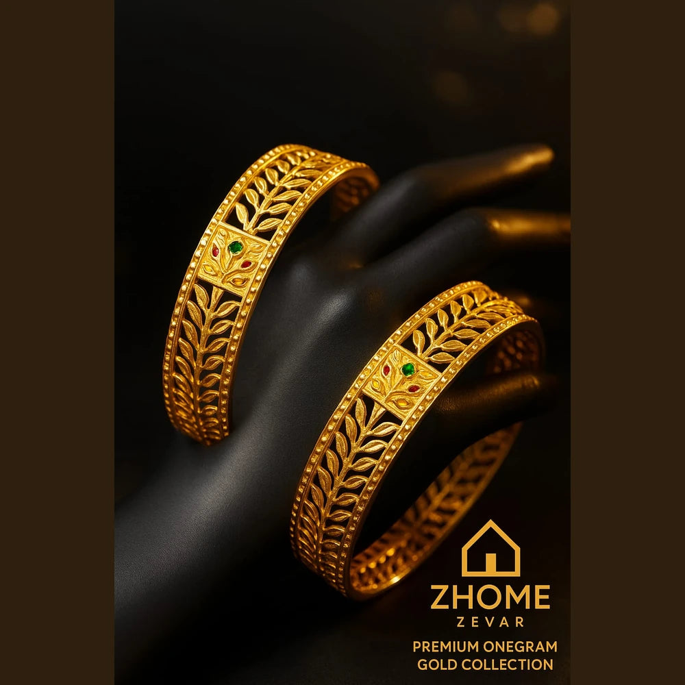 Royal Leaf Kutchi One Gram Gold Bangles – Set of 2