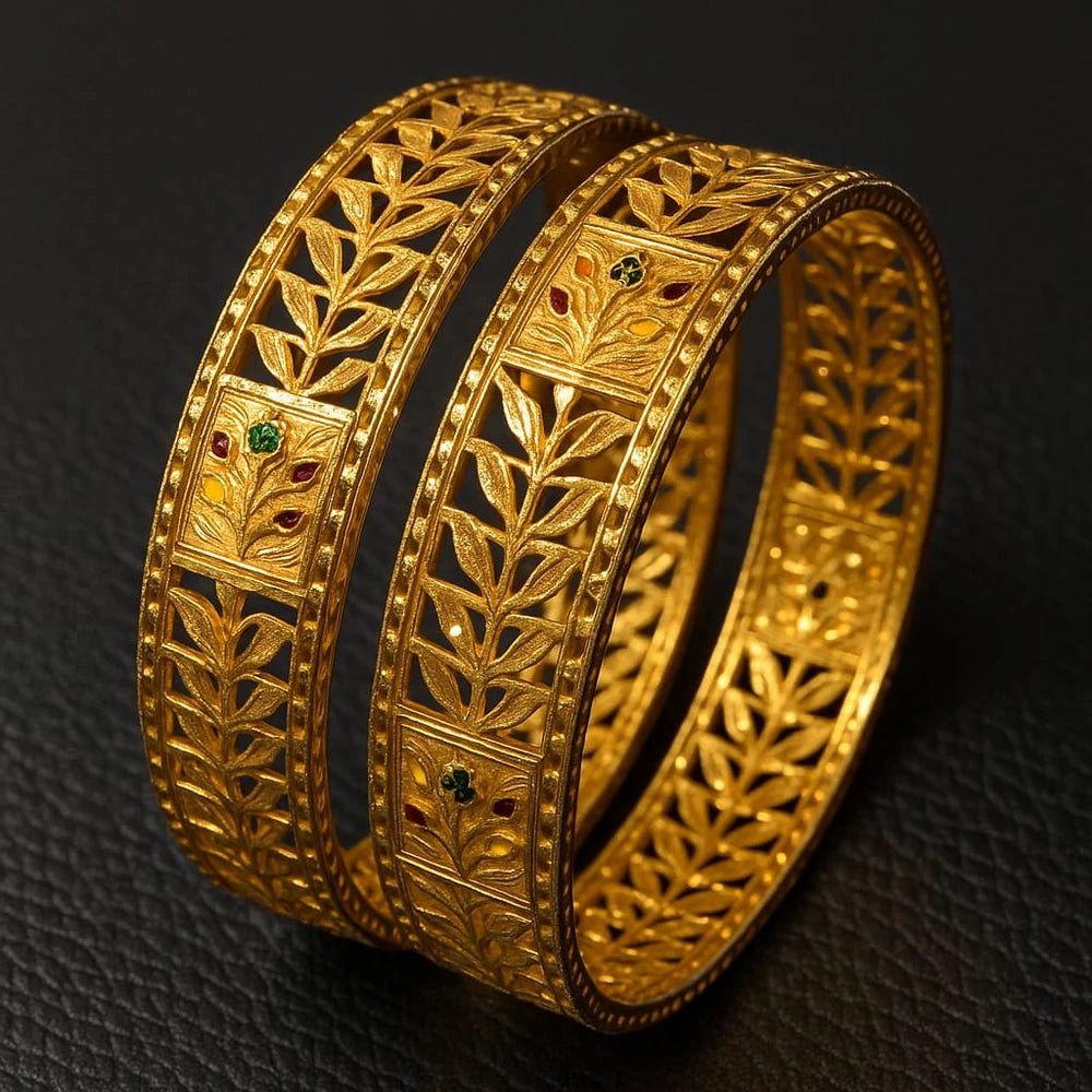Royal Leaf Kutchi One Gram Gold Bangles – Set of 2