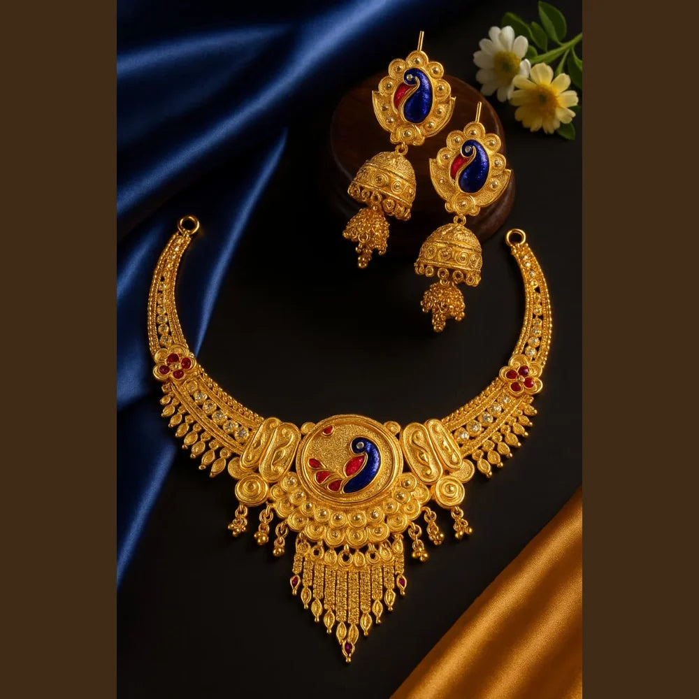 Product image of Royal Peacock Gold Plated Bridal Necklace Set with Earrings – 38g – image 1