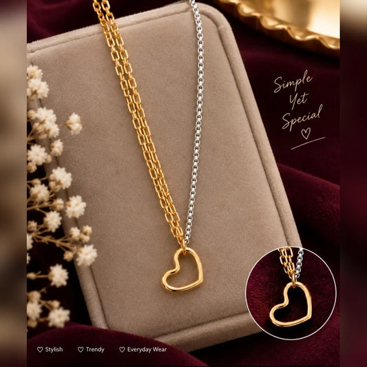 Dual Tone Heart Pendant Chain for Women – Gold & Silver Finish