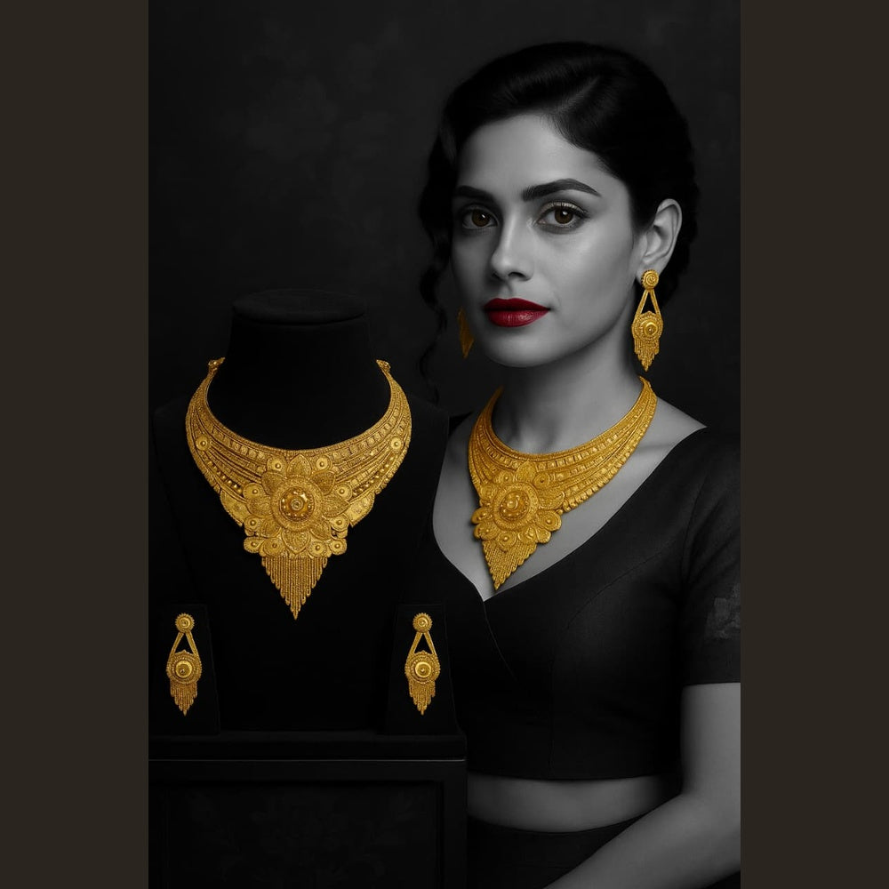ZHOME Model wearing Two Mgram Necklace Set with red lips – premium handmade bridal look