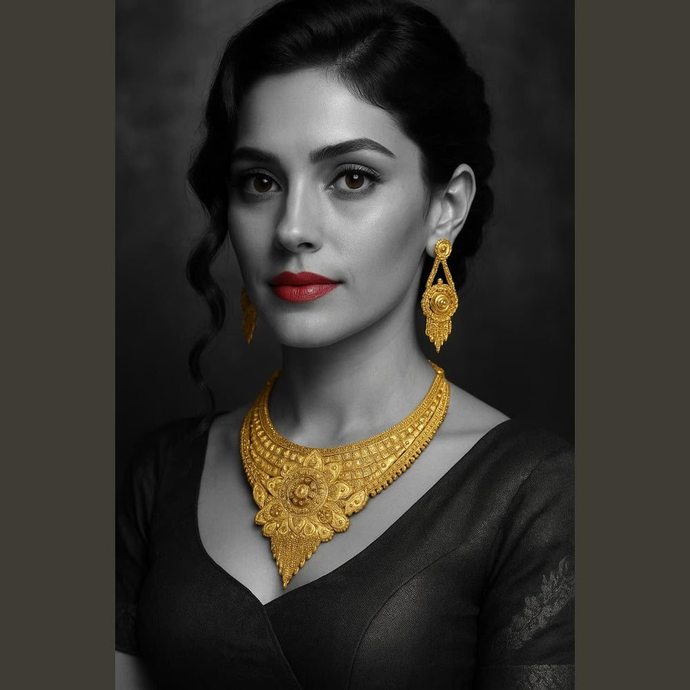 ZHOME Two Mgram Heavy Necklace Set flat lay on blue silk cloth – RealGold fine handmade craftsmanship