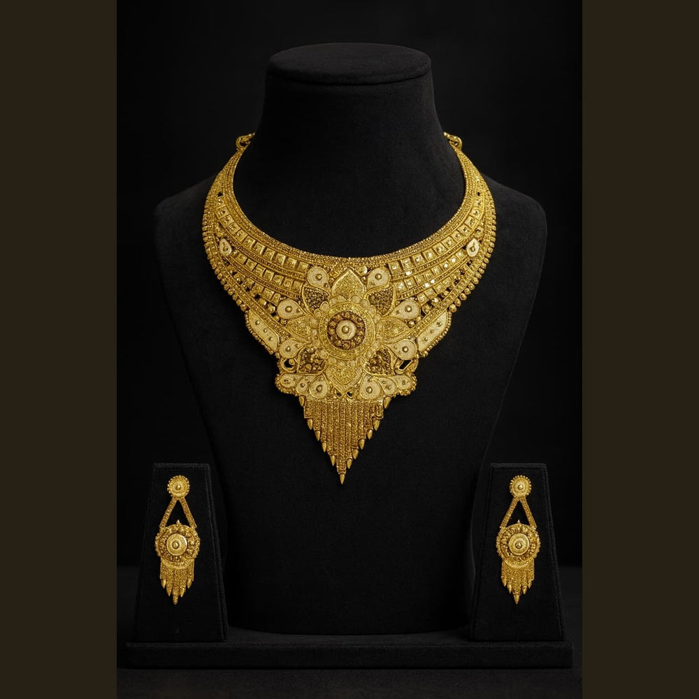 ZHOME Heavy Gold Necklace Set on black dummy – luxurious RealGold finish handmade jewellery