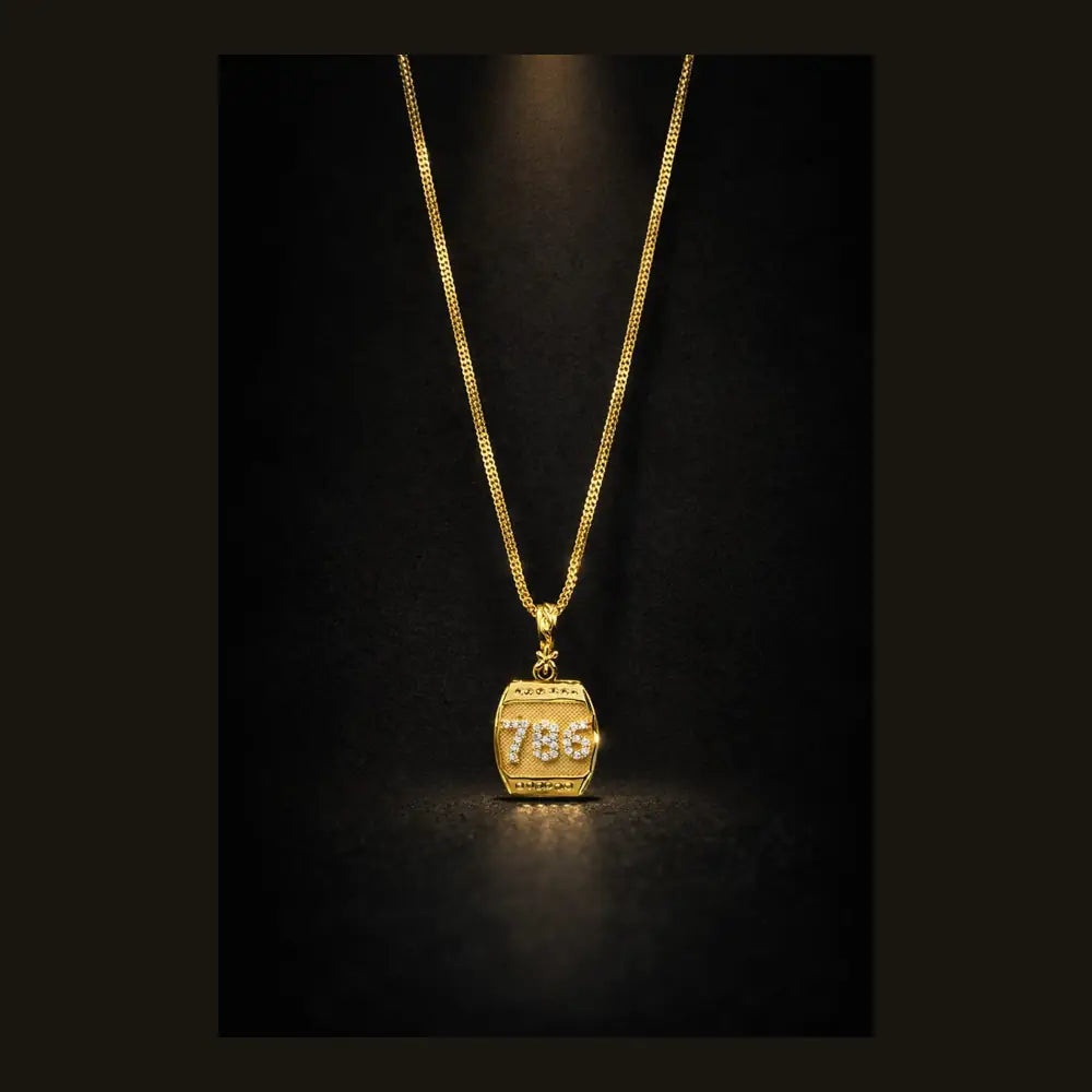 786 Blessing Gold Pendant Necklace for Men & Women – Luxury Stone Studded Chain