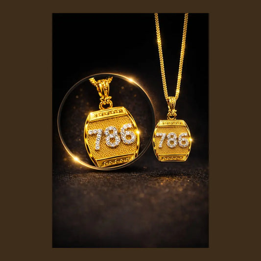 786 Blessing Gold Pendant Necklace for Men & Women – Luxury Stone Studded Chain