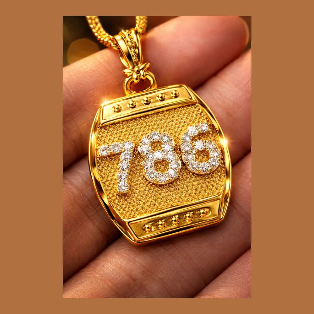 786 Blessing Gold Pendant Necklace for Men & Women – Luxury Stone Studded Chain