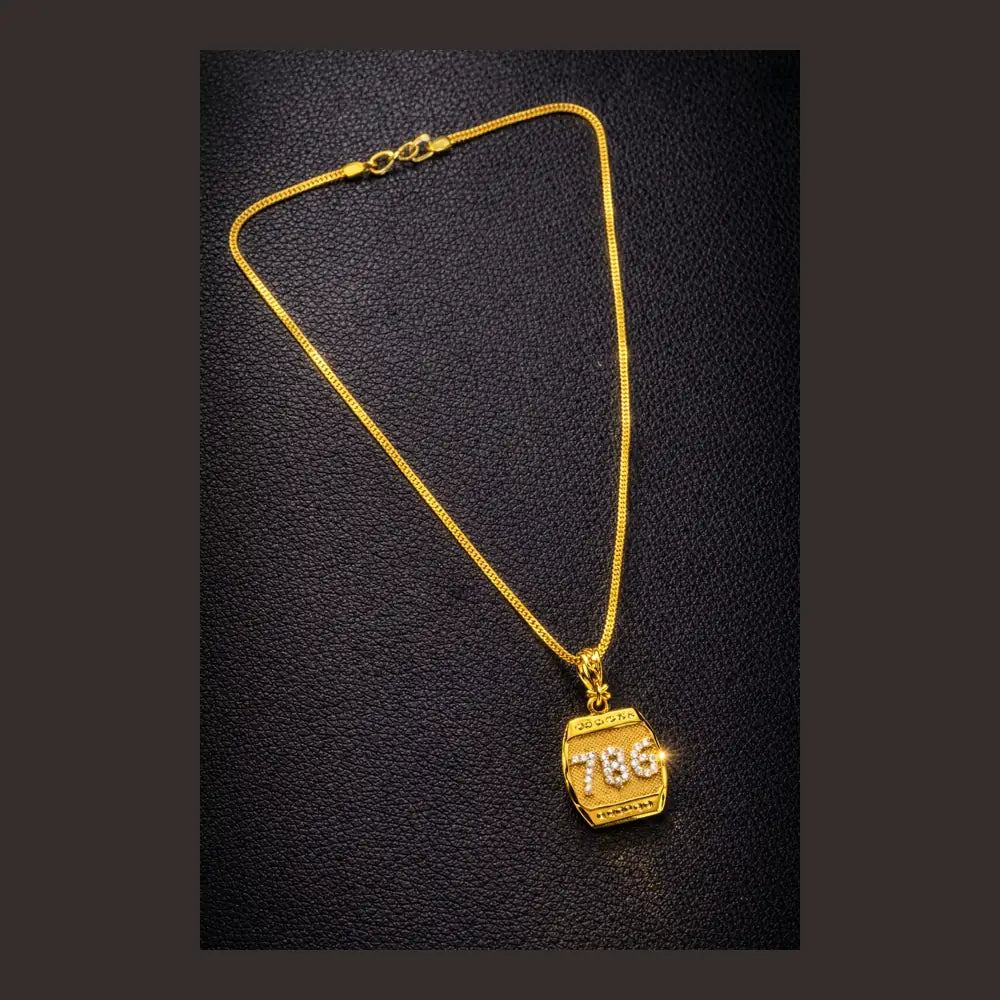 786 Blessing Gold Pendant Necklace for Men & Women – Luxury Stone Studded Chain