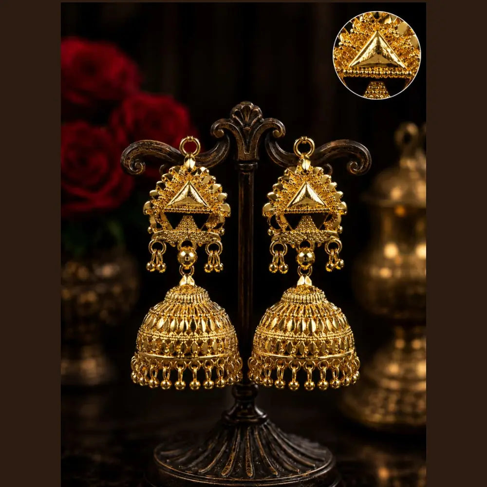 Traditional Gold Finish Multi-Layer Necklace Set with Jhumka Earrings for Women
