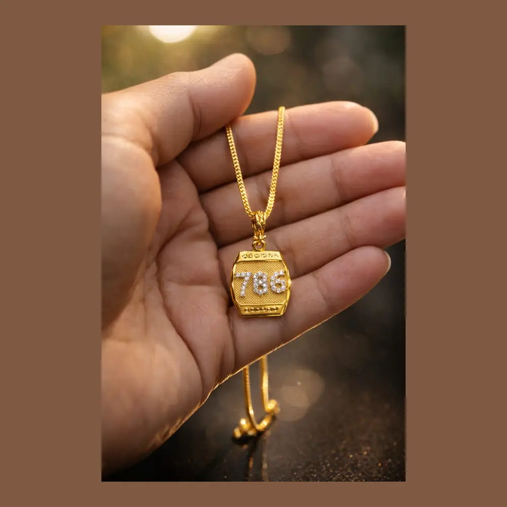 786 Blessing Gold Pendant Necklace for Men & Women – Luxury Stone Studded Chain